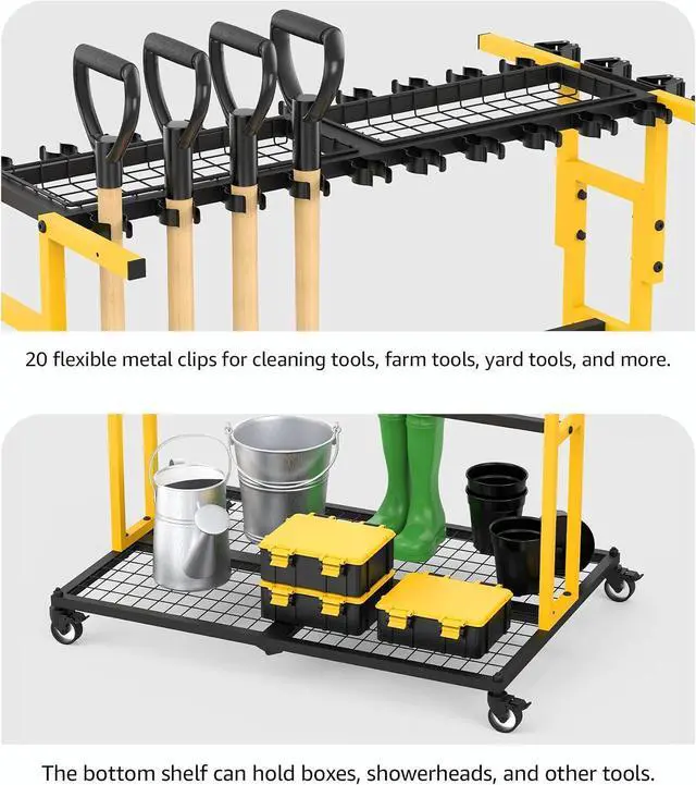 Alt view image 5 of 7 - CCCEI Garage Organization with Wheels, Outdoor Gargen Yard Shed Tools Organizer Cart, Home Storage for Cleaning Supplies Organizer, Broom Holder, for Shovel and Rake, Long Farming and Farming Tools.
