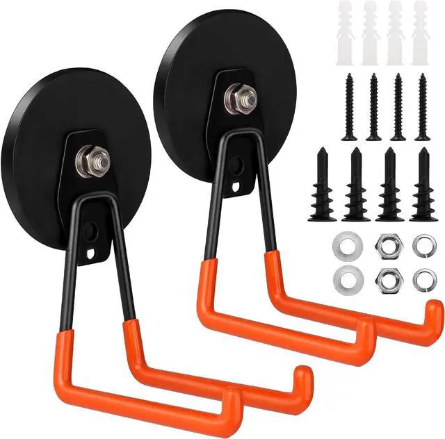Main image of Heavy Duty Magnetic Garage Hook,Large Magnetic Hooks ,2 Pack Magnet Hooks with Anti-Slip Coating,Strong Storage Utility Magnetic Hook for Metal Cabinet,Pegboard,Garage Shelve,Garden Tools(Orange,L)