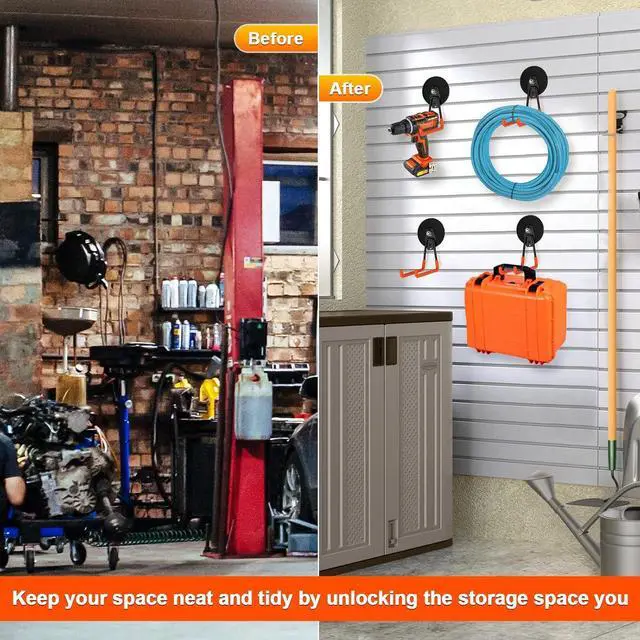 Alt view image 7 of 7 - Heavy Duty Magnetic Garage Hook,Large Magnetic Hooks ,2 Pack Magnet Hooks with Anti-Slip Coating,Strong Storage Utility Magnetic Hook for Metal Cabinet,Pegboard,Garage Shelve,Garden Tools(Orange,L)