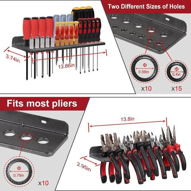 Alt view image 2 of 6 - AHOWPD Screwdriver Organizer, Metal Plier Organizer Hammer Rack Screwdriver Holder Hand Tool Organizer and Storage Rack Wall Mount for Garage Workshop Workbench - 4 Pack