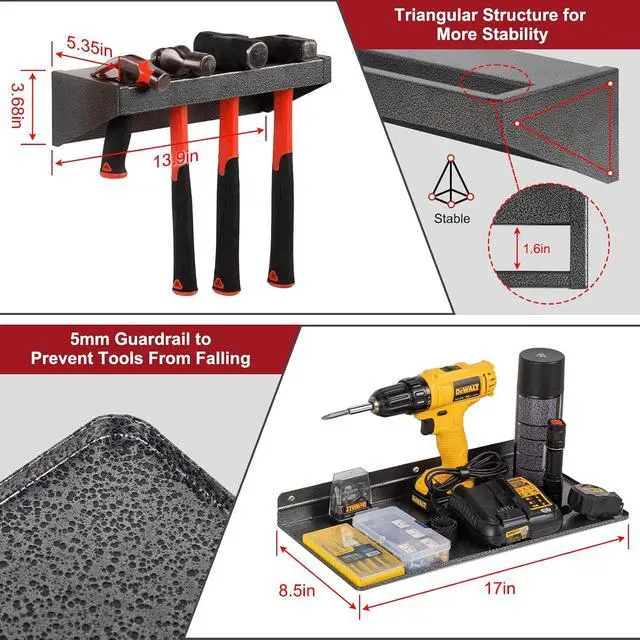 Alt view image 3 of 6 - AHOWPD Screwdriver Organizer, Metal Plier Organizer Hammer Rack Screwdriver Holder Hand Tool Organizer and Storage Rack Wall Mount for Garage Workshop Workbench - 4 Pack