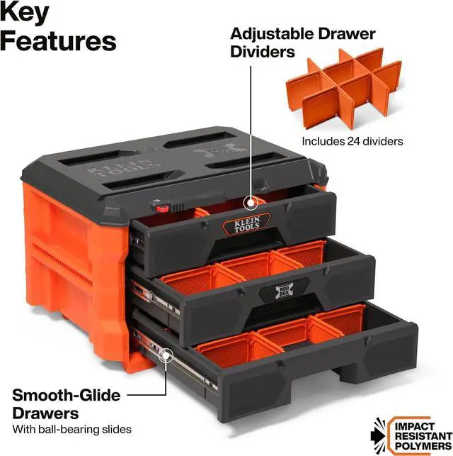 Alt view image 2 of 7 - Klein Tools 54823MB MODbox 3-Drawer Tool Box Organizer, Heavy-Duty Tool Storage, Stackable Module, 50-Pound Capacity