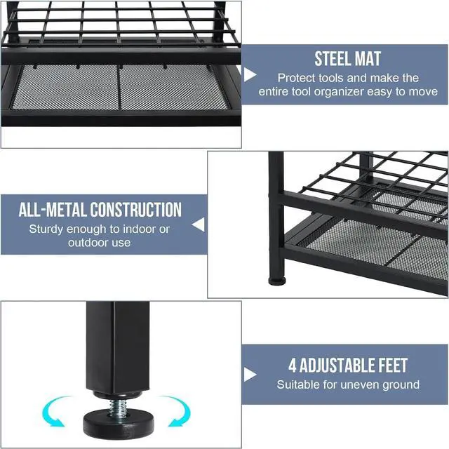 Alt view image 5 of 7 - Garden Tool Organizer Holds 50 Long-Handled Tools/Rakes/Brooms/Shovles for Garage Organization and Storage, Shed, Outdoor, Lawn, Heavy-Duty Steel, Black, Easy Assembly (Corner Tool Organizer)