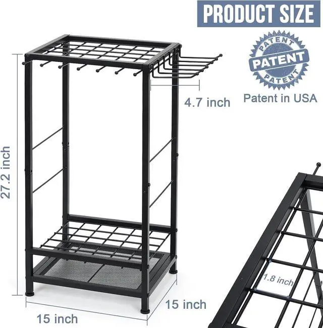 Alt view image 7 of 7 - Garden Tool Organizer Holds 50 Long-Handled Tools/Rakes/Brooms/Shovles for Garage Organization and Storage, Shed, Outdoor, Lawn, Heavy-Duty Steel, Black, Easy Assembly (Corner Tool Organizer)