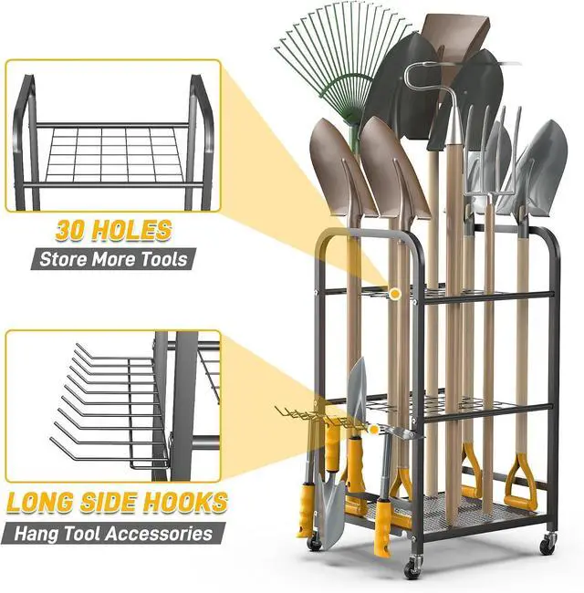 Alt view image 3 of 7 - Ultrawall Garden Tool Organizer Stand, Yard Tool Storage Rack with Wheels