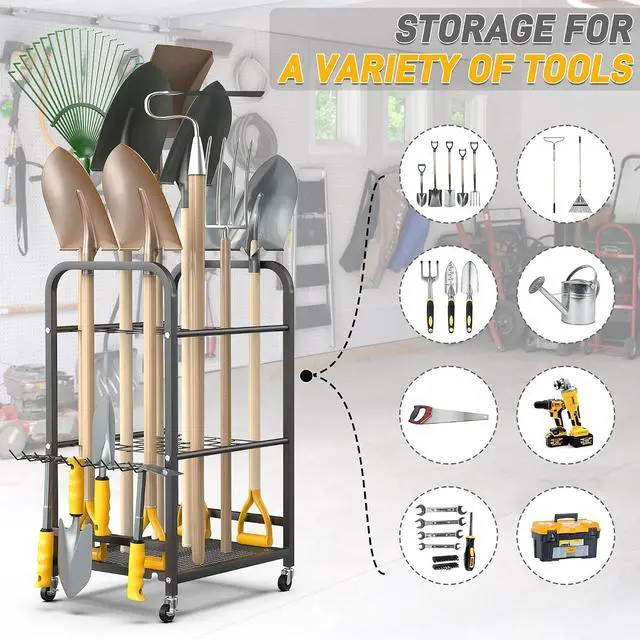 Alt view image 5 of 7 - Ultrawall Garden Tool Organizer Stand, Yard Tool Storage Rack with Wheels