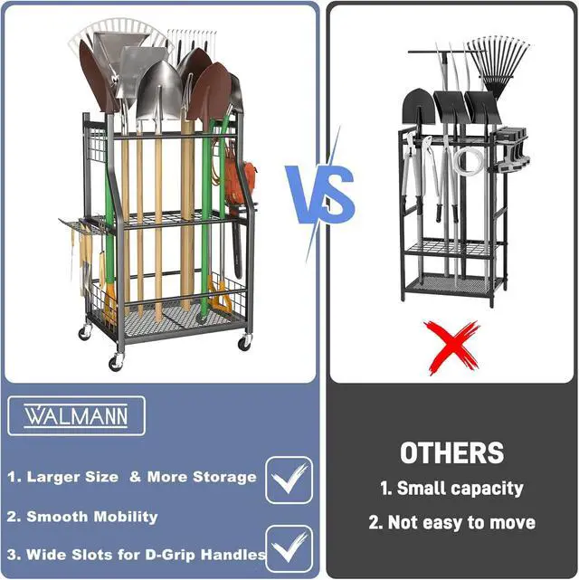 Alt view image 4 of 7 - WALMANN Garden Tool Organizer with Wheels, Rakes/Shovels/Yard Tools Stand