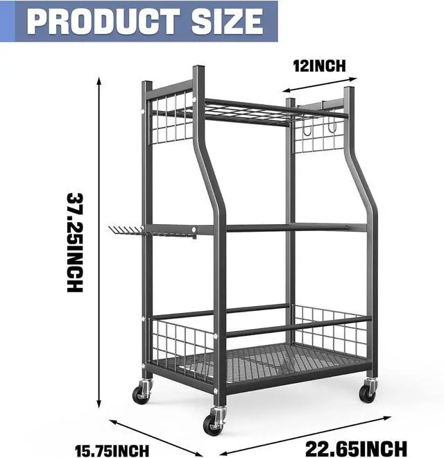 Alt view image 6 of 7 - WALMANN Garden Tool Organizer with Wheels, Rakes/Shovels/Yard Tools Stand