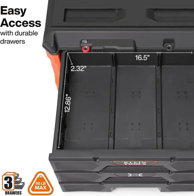 Alt view image 3 of 7 - Klein Tools 54823MB MODbox 3-Drawer Tool Box Organizer, Heavy-Duty Tool Storage, Stackable Module, 50-Pound Capacity