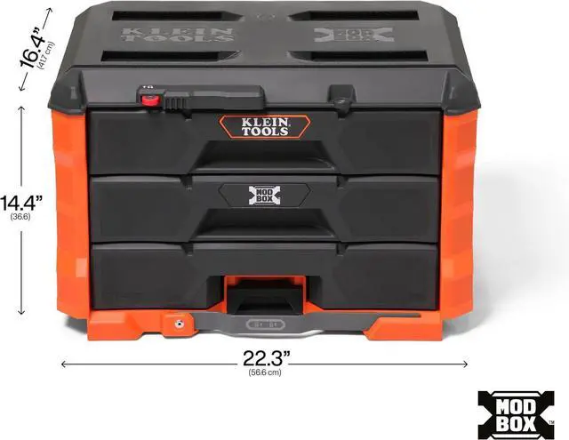 Alt view image 6 of 7 - Klein Tools 54823MB MODbox 3-Drawer Tool Box Organizer, Heavy-Duty Tool Storage, Stackable Module, 50-Pound Capacity