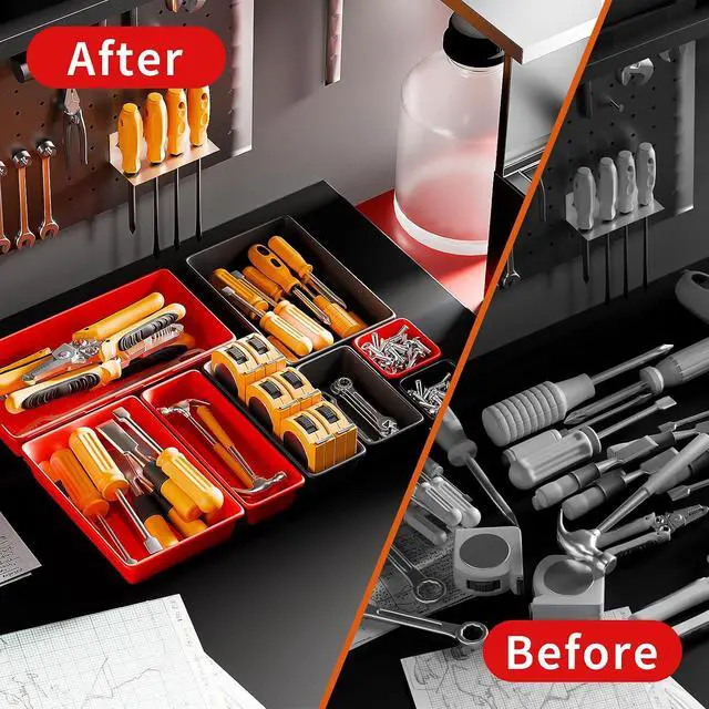 Alt view image 3 of 7 - 69 PCS & 5 Sizes Tool Box Organizer Trays, Black and Red