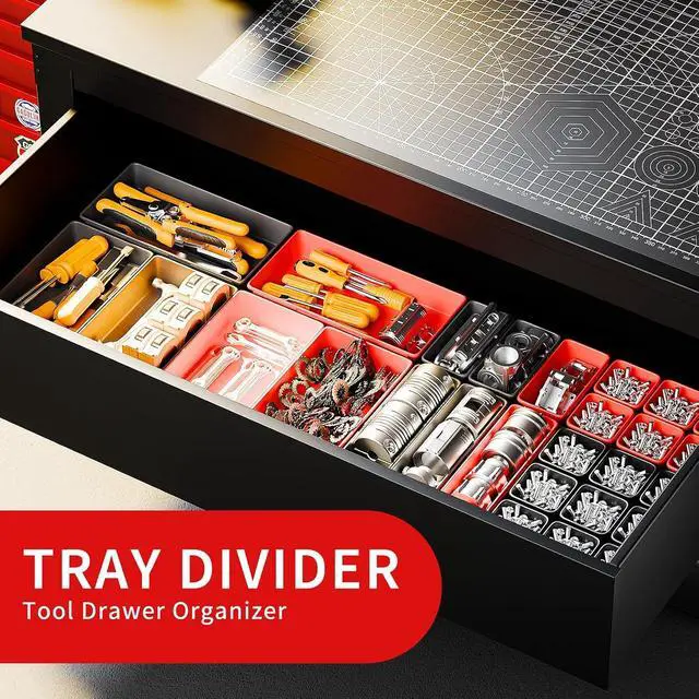 Alt view image 4 of 7 - 69 PCS & 5 Sizes Tool Box Organizer Trays, Black and Red