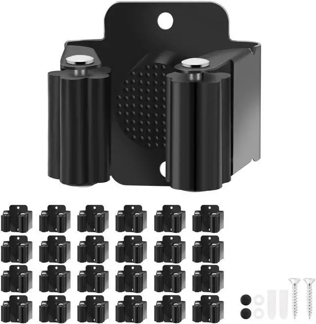 Main image of Broom Holder Wall Mount, 24PCS Broom Hanger Wall Mount, Stainless Steel Heavy Duty Mop Holder Broom Mop Hanger Wall with Screws, Garden Outdoor Tool Organizer Rack Broom Hanger (Black)
