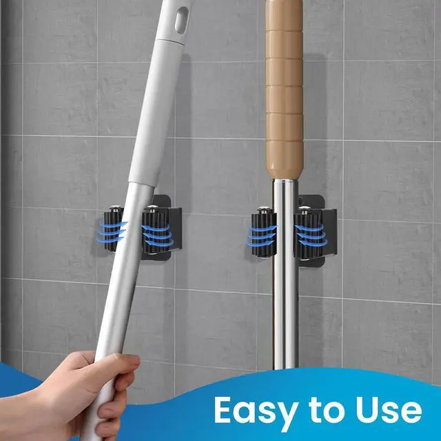 Alt view image 4 of 7 - Broom Holder Wall Mount, 24PCS Broom Hanger Wall Mount, Stainless Steel Heavy Duty Mop Holder Broom Mop Hanger Wall with Screws, Garden Outdoor Tool Organizer Rack Broom Hanger (Black)