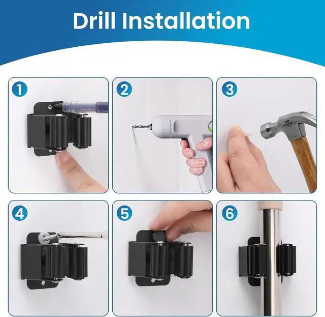 Alt view image 6 of 7 - Broom Holder Wall Mount, 24PCS Broom Hanger Wall Mount, Stainless Steel Heavy Duty Mop Holder Broom Mop Hanger Wall with Screws, Garden Outdoor Tool Organizer Rack Broom Hanger (Black)