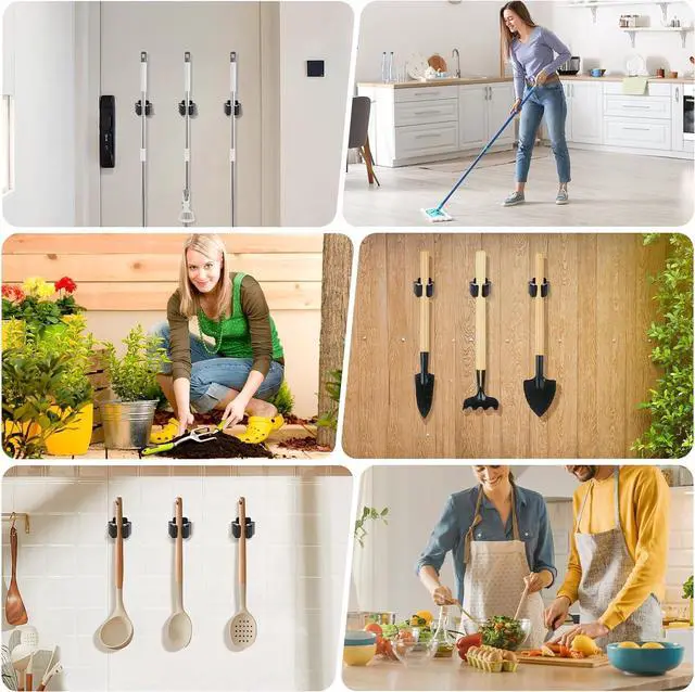 Alt view image 7 of 7 - Broom Holder Wall Mount, 24PCS Broom Hanger Wall Mount, Stainless Steel Heavy Duty Mop Holder Broom Mop Hanger Wall with Screws, Garden Outdoor Tool Organizer Rack Broom Hanger (Black)