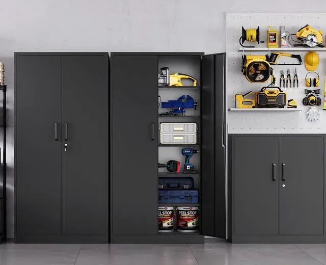 Alt view image 2 of 7 - MIIIKO Metal Garage Storage Cabinet with 2 Doors and 5 Shelves,71" Metal Cabinets,Lockable Storage Cabinet for Home Office,Garage.