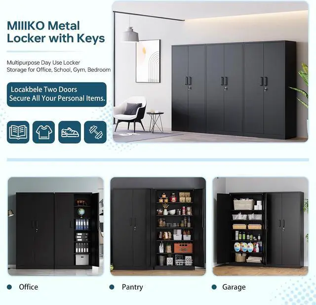 Alt view image 6 of 7 - MIIIKO Metal Garage Storage Cabinet with 2 Doors and 5 Shelves,71" Metal Cabinets,Lockable Storage Cabinet for Home Office,Garage.