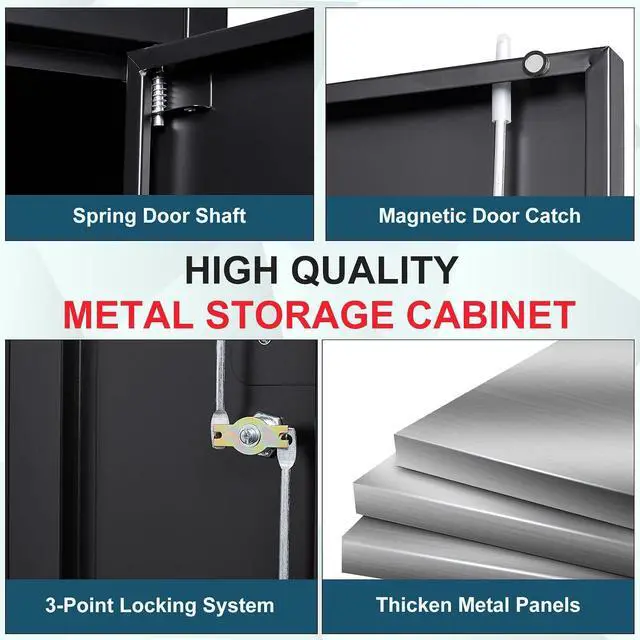 Alt view image 7 of 7 - MIIIKO Metal Garage Storage Cabinet with 2 Doors and 5 Shelves,71" Metal Cabinets,Lockable Storage Cabinet for Home Office,Garage.
