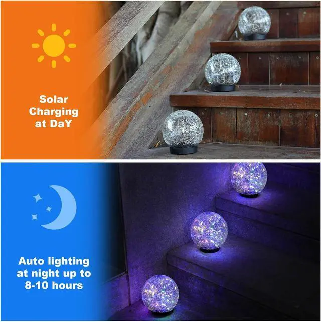 Alt view image 3 of 7 - MLKNK Solar Globe Lights Outdoor Waterproof-Solar Balls-Solar Garden Lights-Orbs for Outside 4 Pack Cracked Glass Ball for Lawn Patio Yard Backyard Decorations