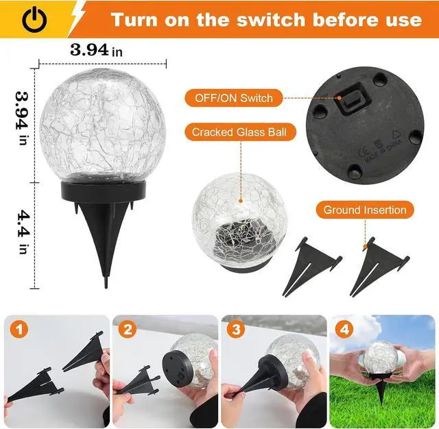Alt view image 4 of 7 - MLKNK Solar Globe Lights Outdoor Waterproof-Solar Balls-Solar Garden Lights-Orbs for Outside 4 Pack Cracked Glass Ball for Lawn Patio Yard Backyard Decorations