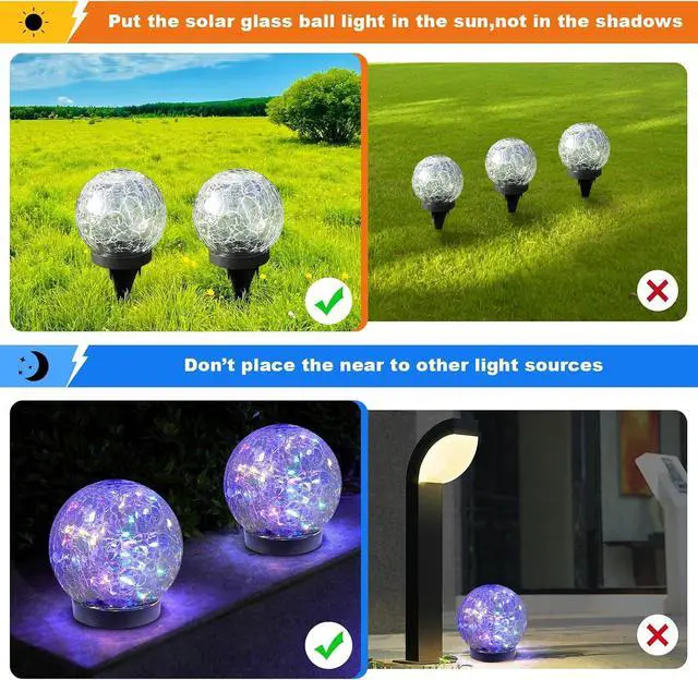 Alt view image 5 of 7 - MLKNK Solar Globe Lights Outdoor Waterproof-Solar Balls-Solar Garden Lights-Orbs for Outside 4 Pack Cracked Glass Ball for Lawn Patio Yard Backyard Decorations