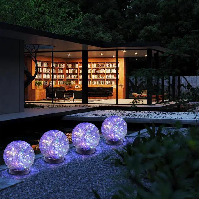 Alt view image 6 of 7 - MLKNK Solar Globe Lights Outdoor Waterproof-Solar Balls-Solar Garden Lights-Orbs for Outside 4 Pack Cracked Glass Ball for Lawn Patio Yard Backyard Decorations