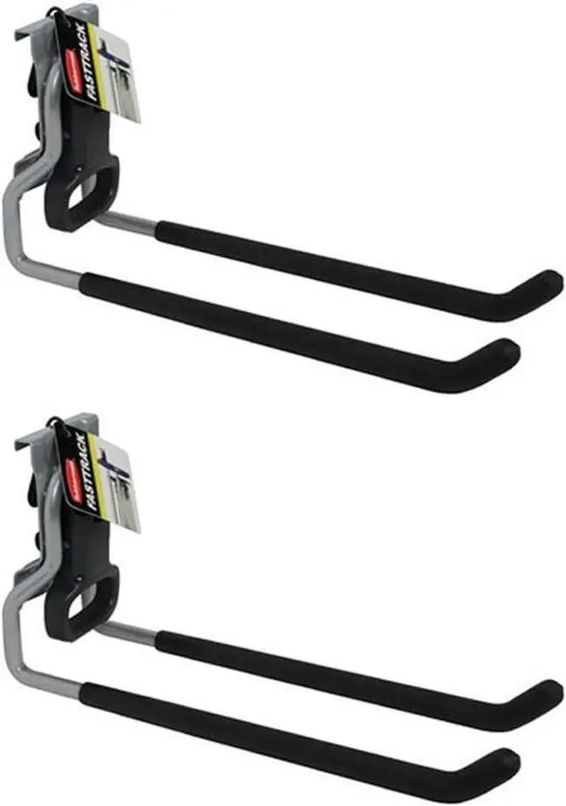Main image of Rubbermaid FastTrack Rail Garage Organization Multi-Purpose Hook 50 lbs Capacity SatinNickel Wall Mounted Storage System Direct Mount into FastTrack GarageRail for Home/Garage Organization (Pack of 2)