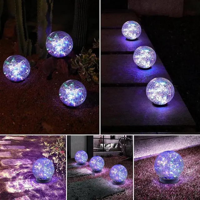 Alt view image 7 of 7 - MLKNK Solar Globe Lights Outdoor Waterproof-Solar Balls-Solar Garden Lights-Orbs for Outside 4 Pack Cracked Glass Ball for Lawn Patio Yard Backyard Decorations