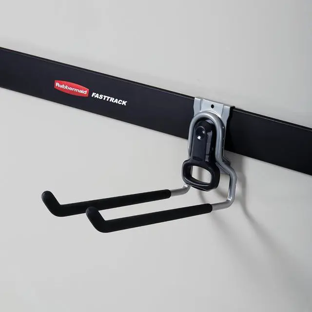 Alt view image 3 of 6 - Rubbermaid FastTrack Rail Garage Organization Multi-Purpose Hook 50 lbs Capacity SatinNickel Wall Mounted Storage System Direct Mount into FastTrack GarageRail for Home/Garage Organization (Pack of 2)