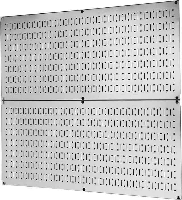 Main image of Wall Control Pegboard Rack Garage Storage Galvanized Steel Horizontal Peg Board Pack - Two 32-Inch x 16-Inch Shiny Metallic Metal WallBoard Tool Organization Panels