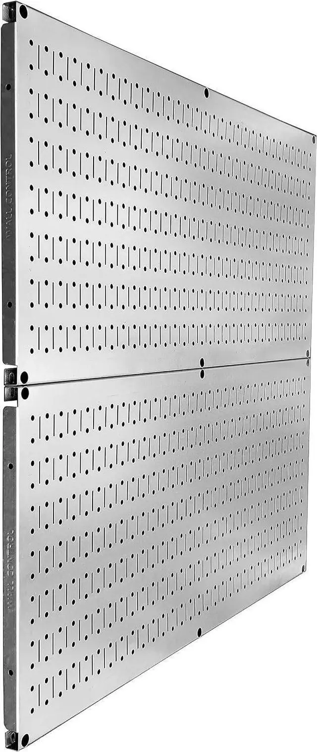 Alt view image 2 of 7 - Wall Control Pegboard Rack Garage Storage Galvanized Steel Horizontal Peg Board Pack - Two 32-Inch x 16-Inch Shiny Metallic Metal WallBoard Tool Organization Panels