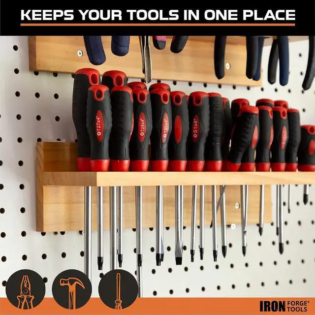 Alt view image 5 of 5 - Iron Forge Tools Screwdriver Organizer, Hammer Holder & Pliers Rack, Wall