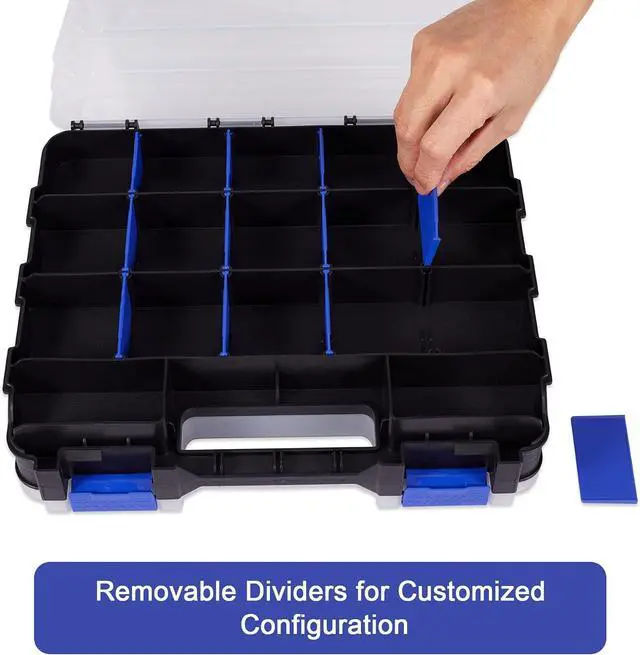 Alt view image 4 of 6 - Hardware Organizer Box with 34 Compartments & Removable Dividers - Durable Plastic Double Side Tools Box for Nuts, Bolts, Screws, Nails & Small Hardware (Blue)