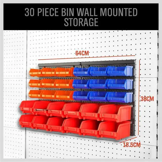 Alt view image 2 of 7 - SEDY 30-Bin Wall-Mounted Storage Rack System - Heavy-Duty Garage Tool Organizer for Screws, Nuts, Bolts, Nails, Beads, and Small Hardware Parts - Easy Installation and Customizable