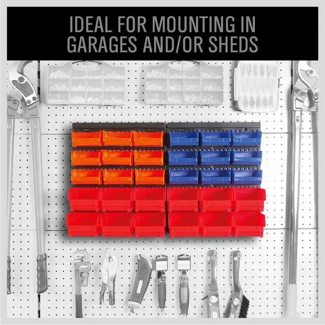 Alt view image 4 of 7 - SEDY 30-Bin Wall-Mounted Storage Rack System - Heavy-Duty Garage Tool Organizer for Screws, Nuts, Bolts, Nails, Beads, and Small Hardware Parts - Easy Installation and Customizable
