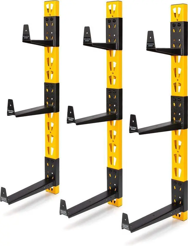 Main image of DEWALT 3-Piece Wall Mount Cantilever Wood and Lumber Storage Rack for Workshop Shelving, Multi-Depth Storage, Supports a Total of 273 lbs.
