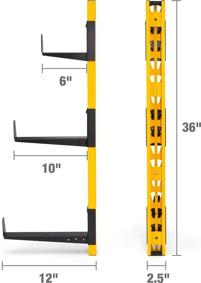 Alt view image 4 of 7 - DEWALT 3-Piece Wall Mount Cantilever Wood and Lumber Storage Rack for Workshop Shelving, Multi-Depth Storage, Supports a Total of 273 lbs.