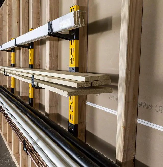 Alt view image 7 of 7 - DEWALT 3-Piece Wall Mount Cantilever Wood and Lumber Storage Rack for Workshop Shelving, Multi-Depth Storage, Supports a Total of 273 lbs.
