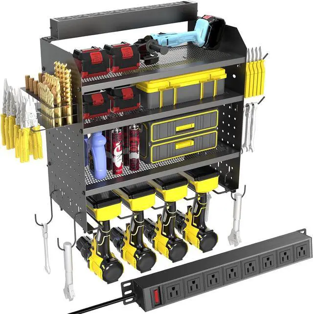Main image of Power Tool Organizer Wall Mount with 8-Outlet Charging Station 190lbs Load