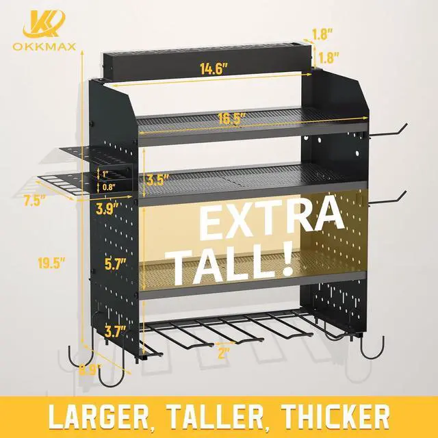 Alt view image 5 of 7 - Power Tool Organizer Wall Mount with 8-Outlet Charging Station 190lbs Load