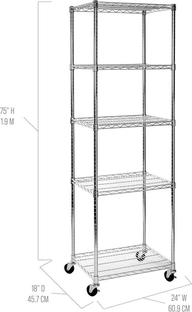 Alt view image 6 of 6 - UltraDurable 5-Tier NSF Steel Wire Shelving, 24"W x 18"D x 75"H