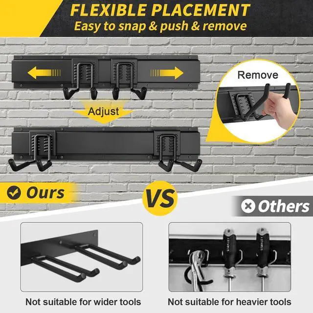Alt view image 3 of 7 - 64 Inches Garage Storage, UUP Garage Organization Wall Mount Garden Tool Organizer, 620lbs Adjustable Metal Hooks, Yard Shed Rail Rack, Lawn Tool Holder for Hanging Rake Broom Mop Snowboard, Home Gift