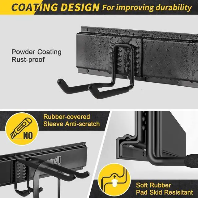 Alt view image 4 of 7 - 64 Inches Garage Storage, UUP Garage Organization Wall Mount Garden Tool Organizer, 620lbs Adjustable Metal Hooks, Yard Shed Rail Rack, Lawn Tool Holder for Hanging Rake Broom Mop Snowboard, Home Gift