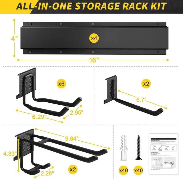 Alt view image 5 of 7 - 64 Inches Garage Storage, UUP Garage Organization Wall Mount Garden Tool Organizer, 620lbs Adjustable Metal Hooks, Yard Shed Rail Rack, Lawn Tool Holder for Hanging Rake Broom Mop Snowboard, Home Gift