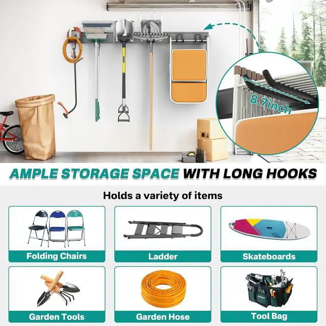 Alt view image 4 of 7 - EVERHANGER Garage Tool Storage Organizer, Wall Mount Garden Tool Rack