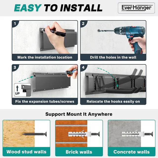 Alt view image 7 of 7 - EVERHANGER Garage Tool Storage Organizer, Wall Mount Garden Tool Rack