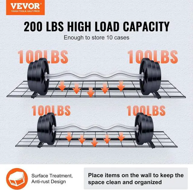 Alt view image 4 of 7 - VEVOR Garage Shelving Wall Mounted, 1 x 4 ft Heavy Duty Shelves, 400 lbs Load Capacity Storage Rack Floating 2 Pack, Suitable for Shop, Shed, Storage, Black (LL1248)