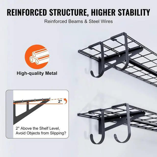 Alt view image 5 of 7 - VEVOR Garage Shelving Wall Mounted, 1 x 4 ft Heavy Duty Shelves, 400 lbs Load Capacity Storage Rack Floating 2 Pack, Suitable for Shop, Shed, Storage, Black (LL1248)