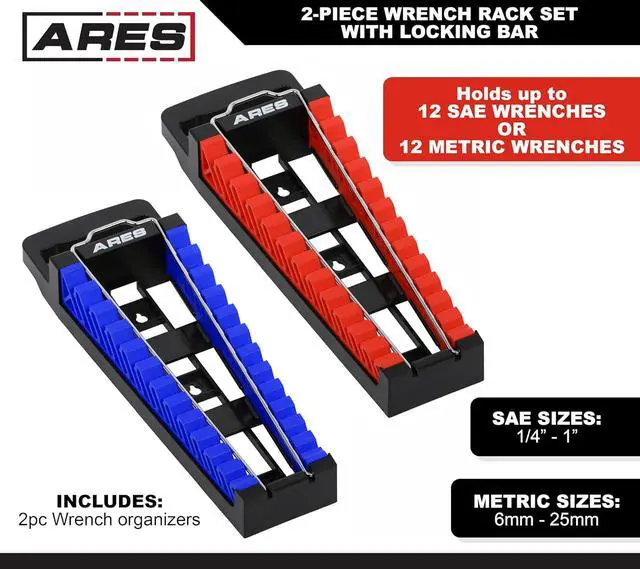 Alt view image 2 of 7 - ARES 62043 2-Pc Wrench Holder Rack Set - SAE & Metric, Locking Bar